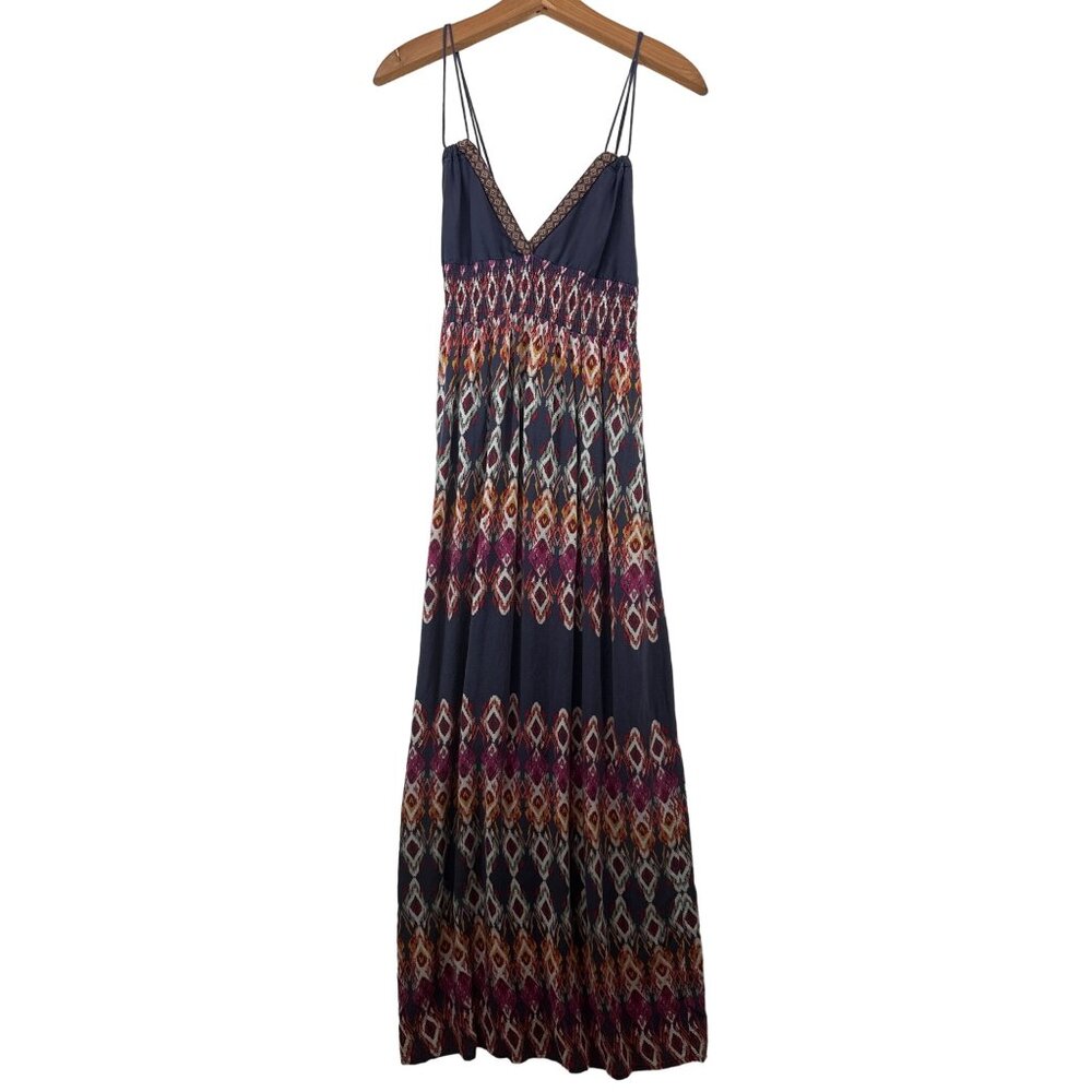Ganji LA Maxi Dress M Babydoll Halter Smocked Ikat Boho Festival Beach Cruise